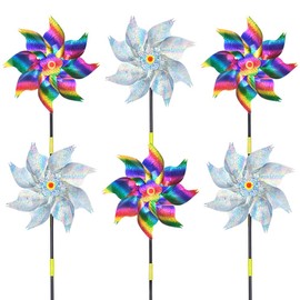 AOOWU 6 Stücke Vogelabwehr Windrad, Vogelabwehr Reflektierende, Taubenabwehr Balkon, Vogelschreck Taubenschreck, Taubenschreck, Windmühle Dekoration Garten für Balkon, Garten, Obstgarten, Hof, Dach