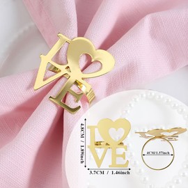 Love Napkin Rings, 14 Pieces Valentine's Day Napkin Buckles Holder Letter Metal Napkin Rings, Gold Love Heart Napkin Rings Table Decoration for Anniversary Wedding Birthday Christmas Banquet