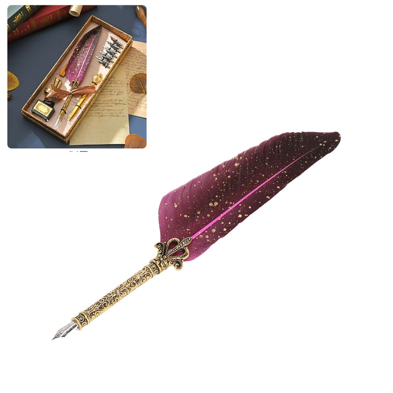 Feather Pen Set with 10 Interchangeable Nib Fire Lacquer Wax