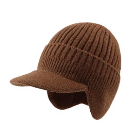 PESAAT Autumn Thick Men Knit Visor Winter Warm Adult Earflap Beanie Hat Classic Men Skull Cap (Khaki)