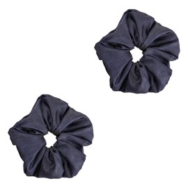 Navy Blue Tencel Denim Scrunchies for Women - Durable| Hair Ties for Girls & Women's Hair AccessoriesHair Scrunchie (2-Oversized)