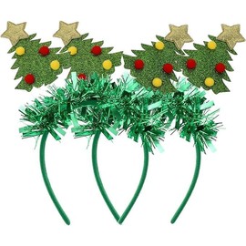 Christmas Tree Headbands, 2pcs Green Tinsel Head Party Xmas Tree Hair Hoops Christmas New Year Hair Accessories for Kids Adults