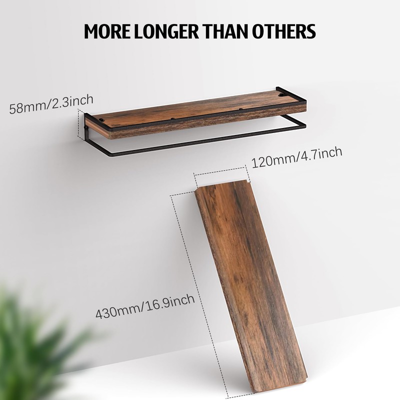 Meangood Floating Shelves Wall Mounted Set of 2, Rustic Wood
