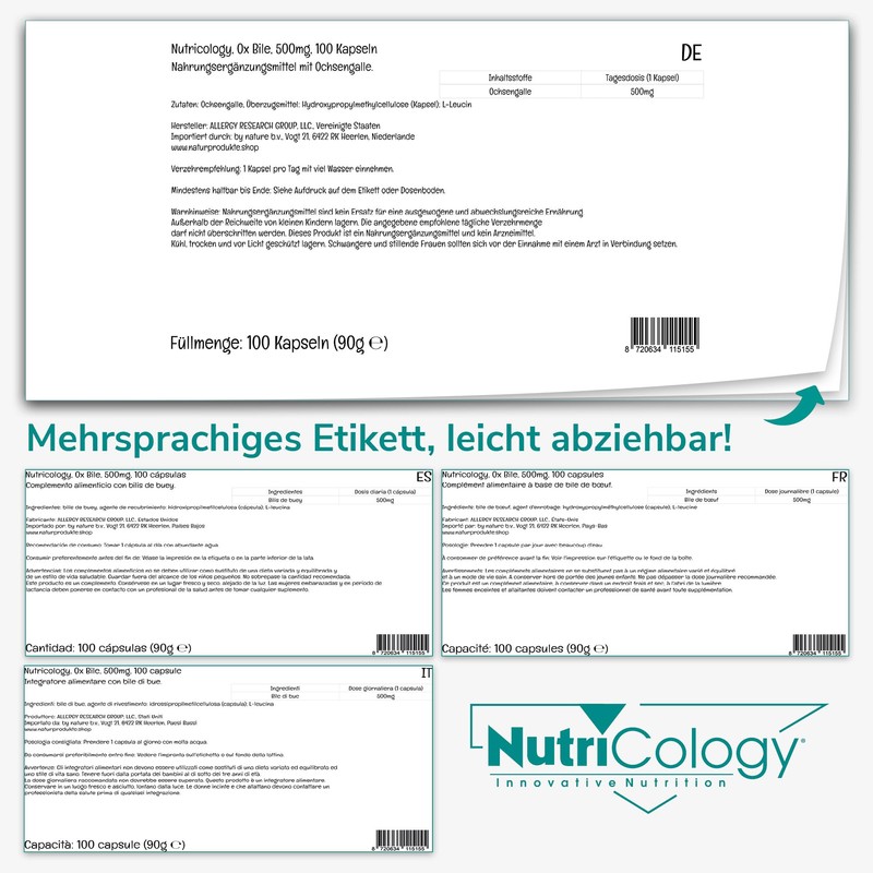 Nutricology Nutricology, Ox Bile, 500mg per Serving, High Strength, 100
