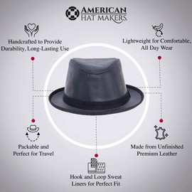 American Hat Makers Soho Leather Fedora — Black, Small