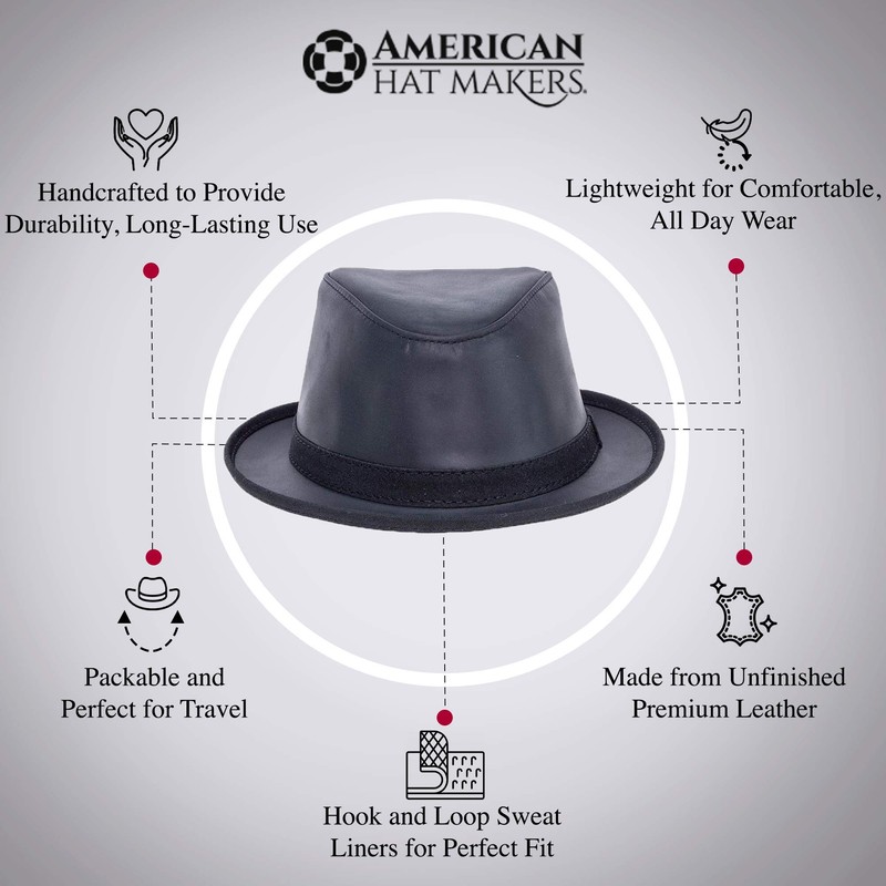 American Hat Makers Soho Leather Fedora — Black, Small