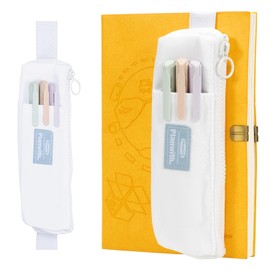 Kunoli Slim Pencil Case, Notebook Pen Holder, 2 Pack Pencil Case with Adjustable Elastic Band, Small Pencil Case for Diaries, Makeup Bag, School, Stationery, Office, Storage, White, Stationery