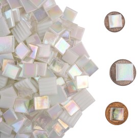 Samjobroad 500g White Mosaic Tiles for Crafts – Iridescent Stained Glass Pieces in Mixed 15mm & 20mm Sizes, Approx. 225 Square Glass Tiles for Mosaic Art