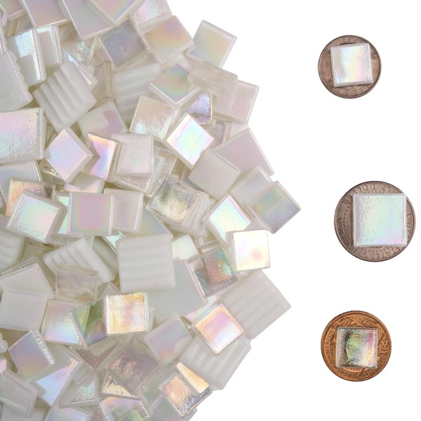 Samjobroad 500g White Mosaic Tiles for Crafts – Iridescent Stained