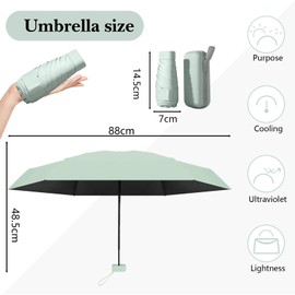 Sykerout Travel Umbrella, Mini Umbrella Sun Umbrella with Capsule Case, Small Umbrella Mini Umbrellas for Women Handbag Pocket Umbrella Travel Umbrella (Mint Green)