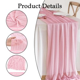 Pink Table Runner, Cheesecloth Table Runner for Weddings & Parties, Elegant Sheer Pink Table Cloth Decor for Dining, Kids Shower & Special Events (90x400cm/35x157in)