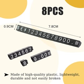 THXFUNAREA Pack of 8 Price Tags Number Letter Price Cube Display Number Adjustable Letter Price Tag Holder Block Set for Magazine Jewellery Watch (Black on White)