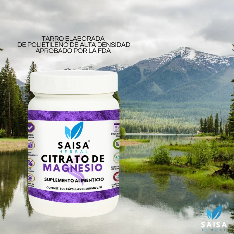 Citrato Magnesio Puro 500 Cápsulas Suplemento Alimenticio Alta Biodisponibilidad Sabor