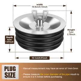 2Pack 4 Inch Sewer Cleanout Cap Cover for Most End of Pipes Sink Pools, Steel Expansion Pipe Plug Floor Sewer Drain Cap Gripper Durable Rubber & Metal Construction Mechanical Plug for PVC Pipe