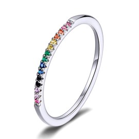 Qings Color CZ Finger Rings Genuine 925 Sterling Silver Stackable Ring Gift for Women