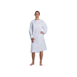 ZOLLNER Patient Shirt Open Back - with Long Sleeves and Tie Pair at the Neck - Length 110 cm - White/Blue - Unisex - Blended Fabric - Washable up to 95°C - Oeko Tex Certified