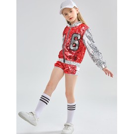 LOLANTA Singer Performance Outfit Dance Costume Girl Stage Runway Show Team Competition Outfit (Red, 6-7)
