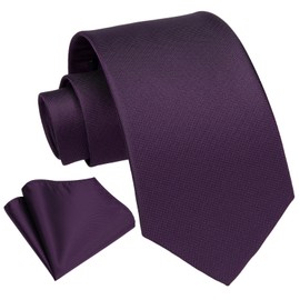 Enlision Men's Dark Purple Ties Classic Solid Tie and Pocket Square Set Formal Wedding Party Tie Handkerchief for Men