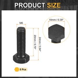 uxcell 5Pcs M6-1 x 20mm Left Hand Hex Head Bolt, Black Oxide Carbon Steel Reverse Fully Threaded Fastener Screws Bolts for Machinery, Automobiles and Construction