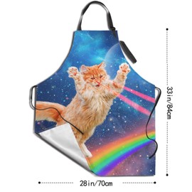 DZGlobal Space Cat Apron Funny Printed Unisex BBQ Apron Cooking Aprons Non-Fading Adjustable Neck Comfortable and Easy Care - Orange Cats