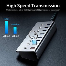 Multifunctional 8 Ports USB Hub USB Ex ion Converter with 7 USB3.0 Expansion Ports 1 Charging Port Independent Switches VCXN