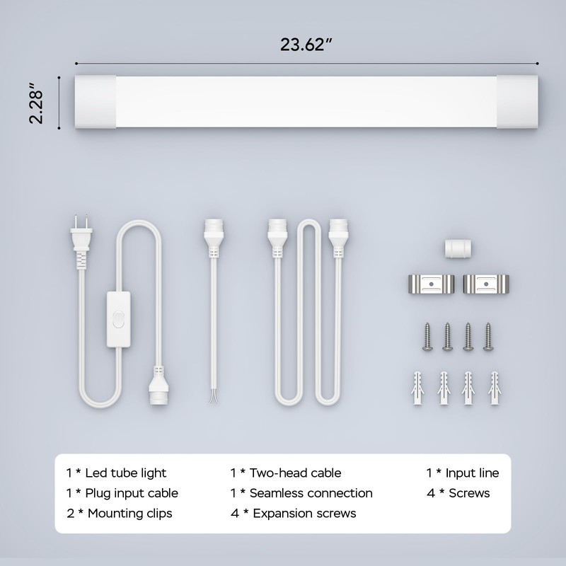 Modlicht LED Shop Light Fixture, 2FT Linkable 18W Plug in