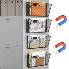MFTEK Organizador de Archivos Magnético, Organizador de Archivos con 4 Bolsillos Magnéticos Sin Perforación, Organizador de Papel y Correos, Cesta par