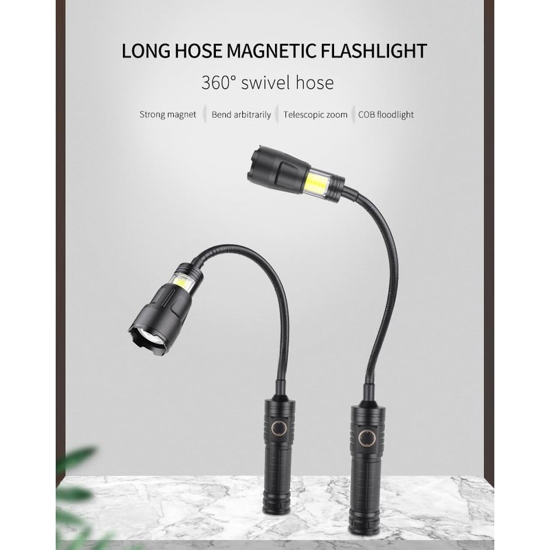 LED Rechargeable Work Light, 1000 lumens with Gooseneck, Flashlight with