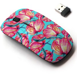 CJCBROES - mouse inalámbrico 2.4G con bonito diseño de patrón para todos los portátiles y computadoras de computadora con nano receptor, acuarela carmesí escarlata