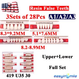Easyinsmile 84Pcs Dental Acrylic Resin False Teeth DIY Denture Full Set U/L A1/A2/A3 Shade - A2