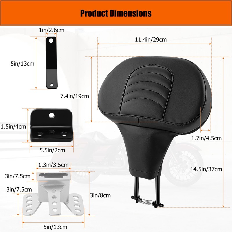 Motorcycle Rider Backrest with Detachable Plug In Backrest Mounting Kit