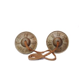 Tibetan tingsha cymbals - 6.2 cm - om mane padme hum symbols embossed bell tibetan cymbals chimes manjeere meditation prayer musical instrument