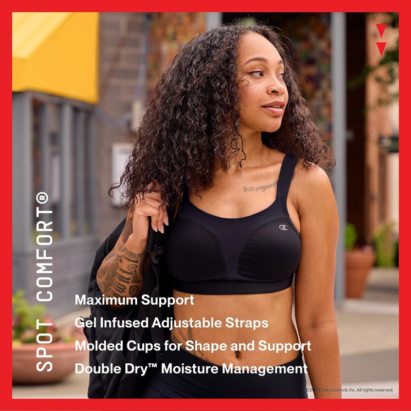 Champion Women's Spot Comfort Full Support Sports Bra, White, 36DD