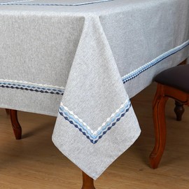 ARTABLE Lace Tablecloth Linen Fabric White Rectangle Table Cloth Fall Christmas Washable Table Cover for Kitchen Home Picnic Indoor Outdoor Camping Dining Decor (Grey, 52 x 70 Inch)