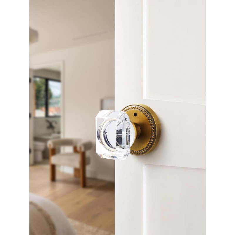 SORWDUERM 2 Pack Antique Brass Door Knobs - Crystal &