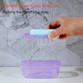 Quatish Leakproof Bar Soap Holder Dish 1 Pack, Travel Soap Case Container Portable, Travel Size Toiletries Essential for Shower, Camping, Gym, Dorm, Bathroom, Clear Purple