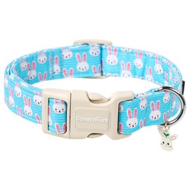 Lionet Paws Easter Dog Collar- Cute Bunny Blue Dog Collars with Plastic Buckle, Light Adjustable Dogs Collars with Rabbit Pendant for Small Medium Dogs