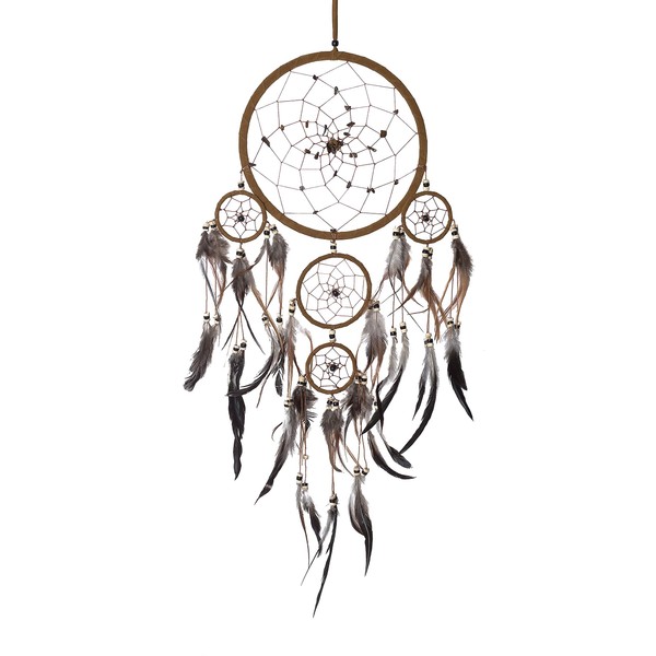 OMA Dream Catcher - Brown Suede with Tiger Eye Stone Traditional Dream Catcher Decor - Hand Crafted Large Size - 28" Long x 9" Diameter