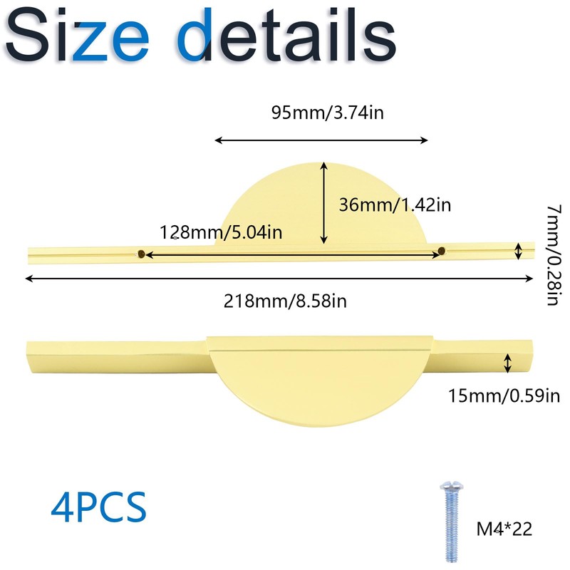 INCREWAY Brushed Gold Drawer Pulls, 2 Set Half Moon Drawer