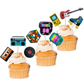 Mulukaya 36 piezas de decoración para cupcakes con temática de la década de 1980 para fiestas de cumpleaños, bodas, decenios, decoración de fiestas