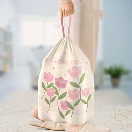 4 Gallon Trash Bags 300pcs Drawstring Tearing-free for Bathroom Office Home Bedroom Trash Can with Pink Floral Printed Garbage Basket Bags (4Gallon 300pcs)