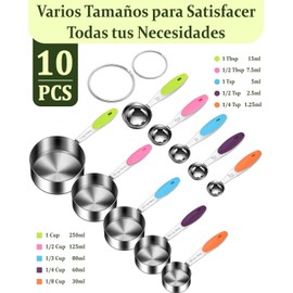 Juego de Tazas y Cucharas Medidoras de Cocina,5 Tazas Medidoras y 5 Cucharas de Acero Inoxidable,Utensilios de Cocina Apilables para Cocinar y Hornear (10 Piezas)