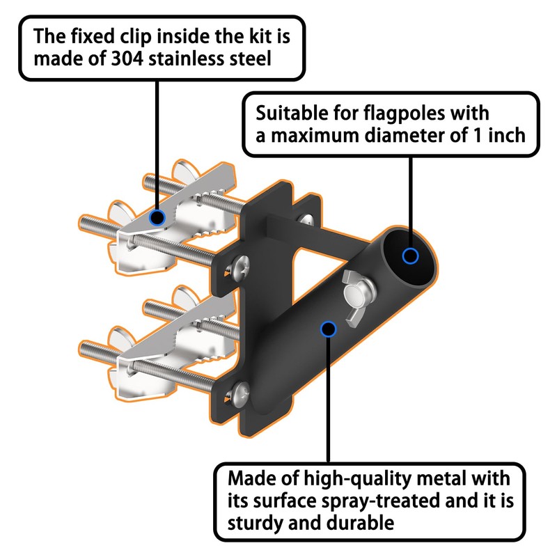 FlagPole Holder,No Drilling Metal Flagpole mount for Railings, Horizontal or