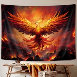 JAWO Fantasy Phoenix Bird Small Tapestry for Men, Red Anime Animal Hippie Wall Hanging for Bedroom, Aesthetic Cool Tapestry Beach Blanket College Dorm Home Decor 40x30 inch