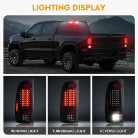 LED Tail Light + 3rd Brake Light Kit Fit for Ford F-150 1997-2003, for Ford F-150 Heritage 2004, Taillights and High Mount Stop Light, Black Housing Smoke Lens, 3Pcs