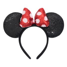 Jeffan Mouse Ears Headbands, Sequin Mouse Ears for Women, Shiny Polka Dot Bow Headband for Hair Accessories