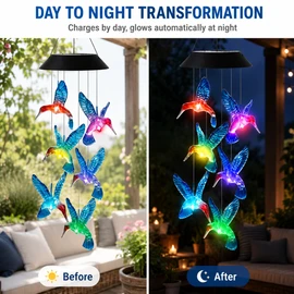 Solar Hummingbird Wind Chimes for Outdoor Decor – Color-Changing LED Hanging Light for Gardens & Patios