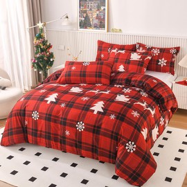 ZIQINPSQ Christmas Duvet Cover Set Christmas Deer Duvet Cover Comforter Cover Bedding Set for New Year Holidy Xmas Gifts (Christmas Plaid, Double)