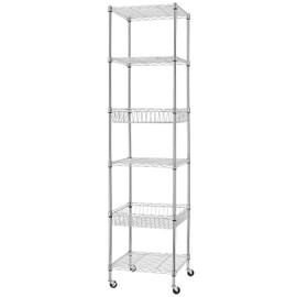 Finnhomy Heavy Duty 6 Tier Wire Shelving Unit with Wheels 18x18x72-inches 6 Shelves Storage Rack Thicken Steel Tube, Adjustable Shelving Rack for Kitchen Bathroom Office, NSF Certified, Chrome