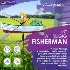 Whirligig Spinner Fisherman 18" – Outdoor Adventure-Themed Design, Weather-Resistant Outdoor Decor, Durable & Lightweight for Patios, Yards, and Gardens - Eye-Catching Wind Spinner